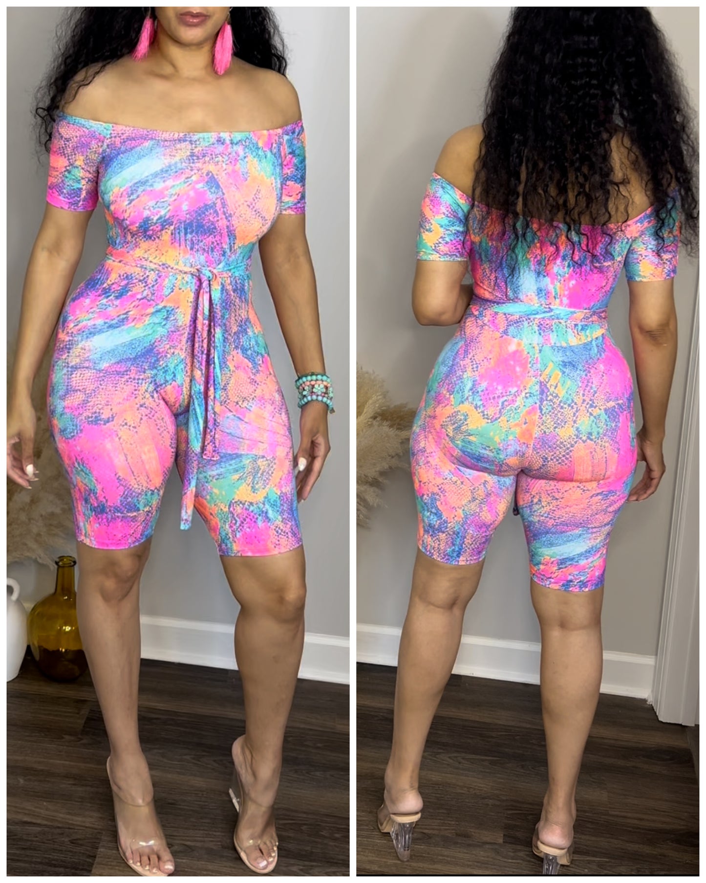2095 Neon Pink Snake off-shoulder dunksuit