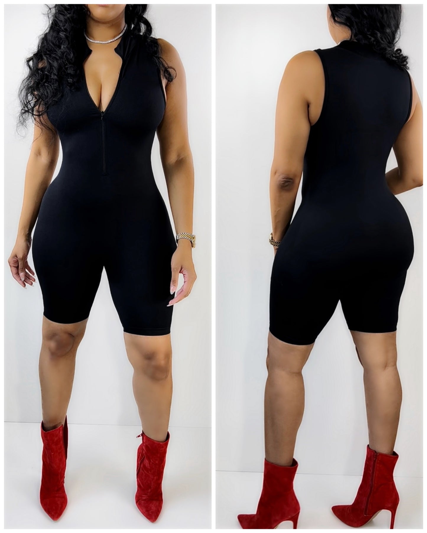 2051 Black Nacy Nylon Romper