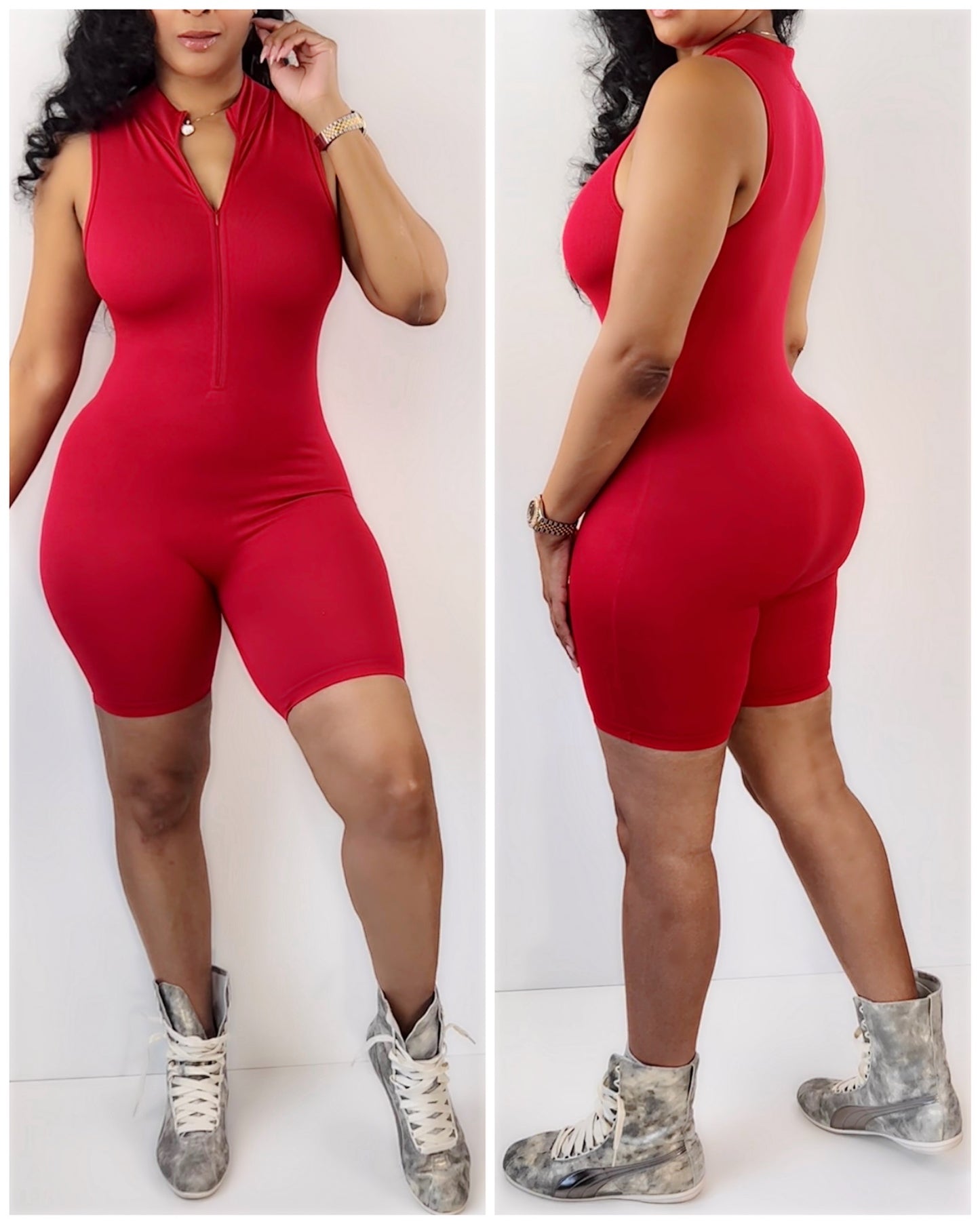 2051 Red Nacy Nylon Romper