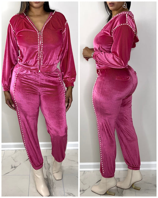 6061 Pink Pearline Jogger Set