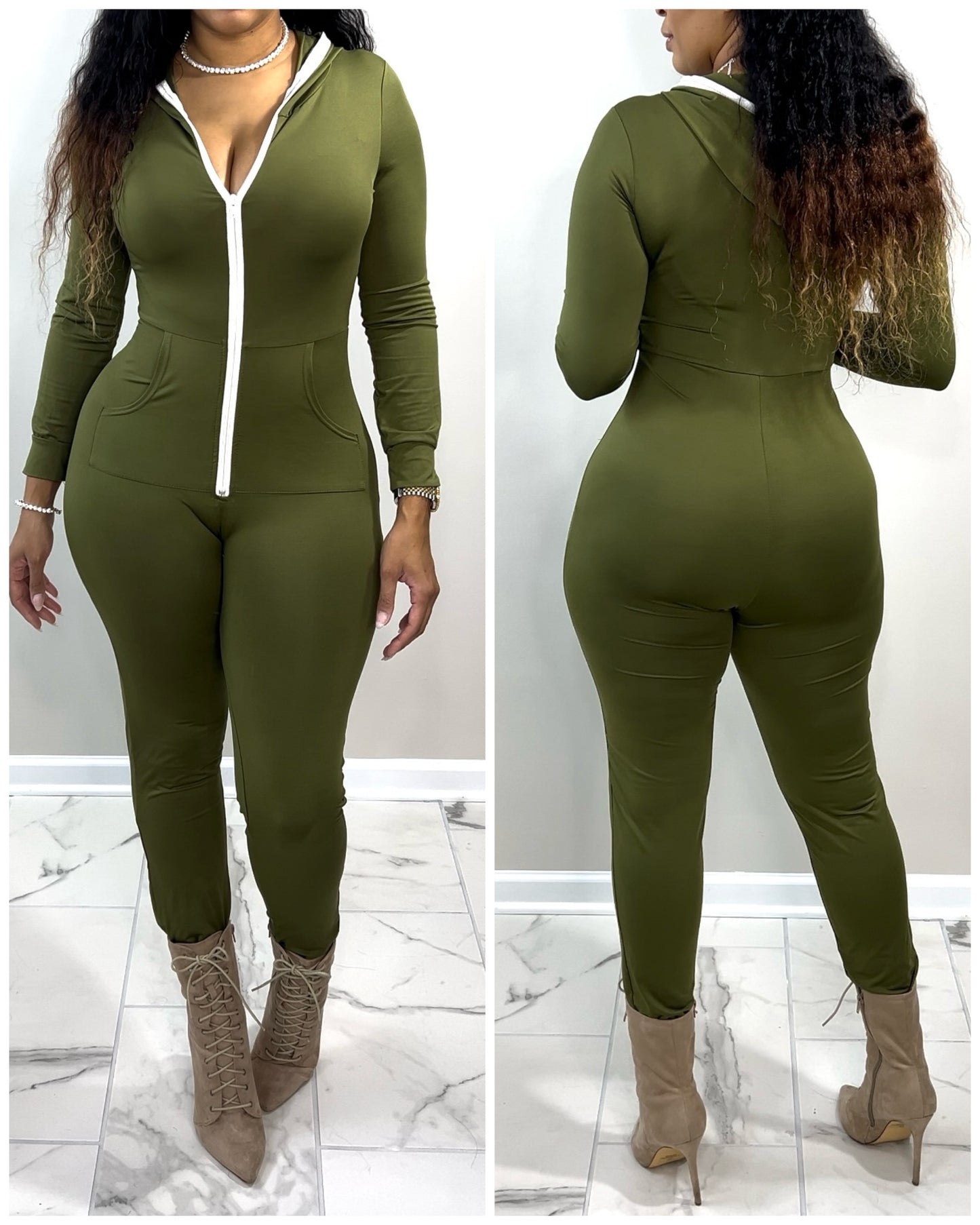 2017 Olive Green Thumb Zip Up Dunksuit