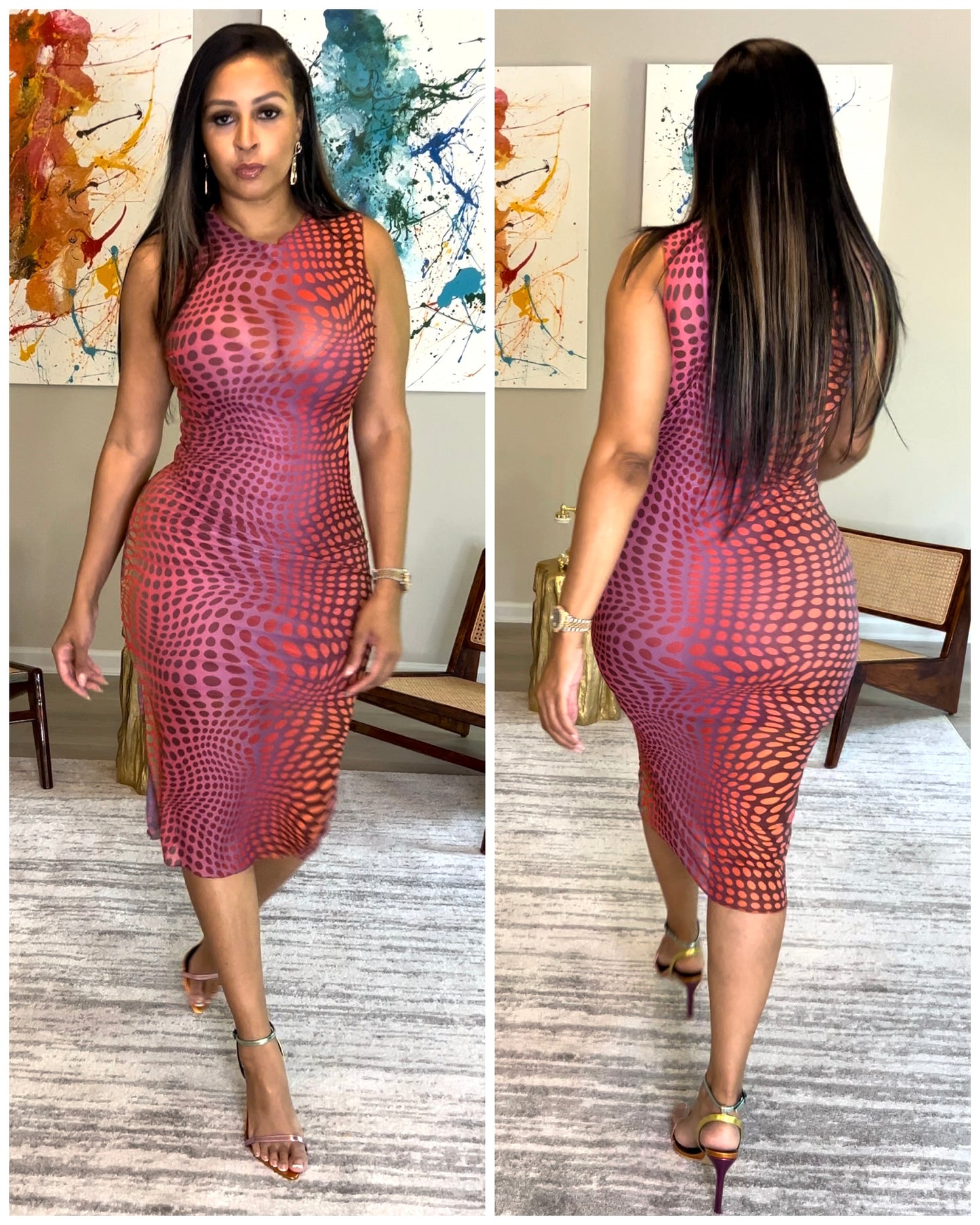 8017 Dark Bubbles Mesh Dress