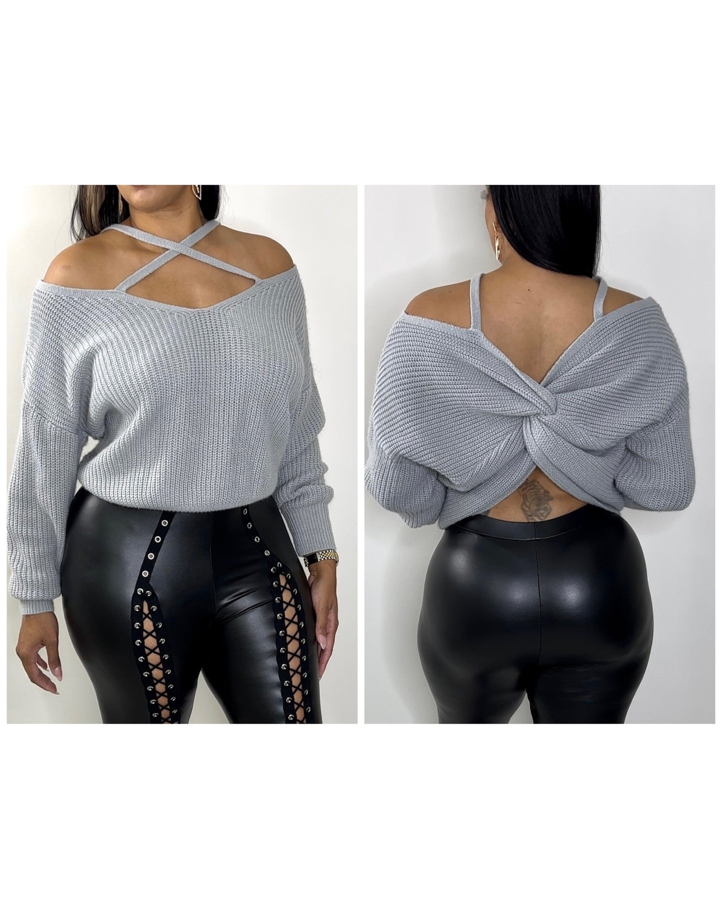 4005 Gray CrissCross Sweater