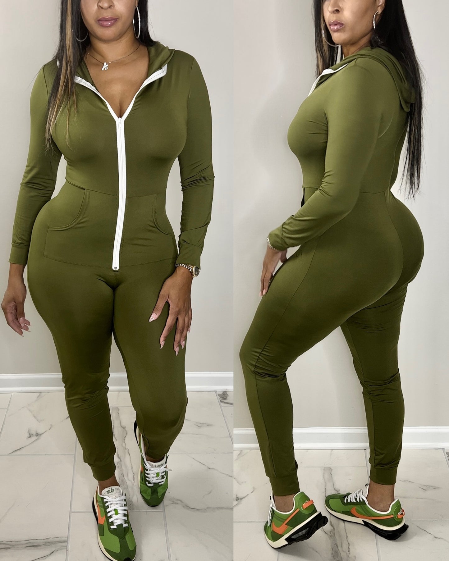 2017 Olive Green Thumb Zip Up Dunksuit