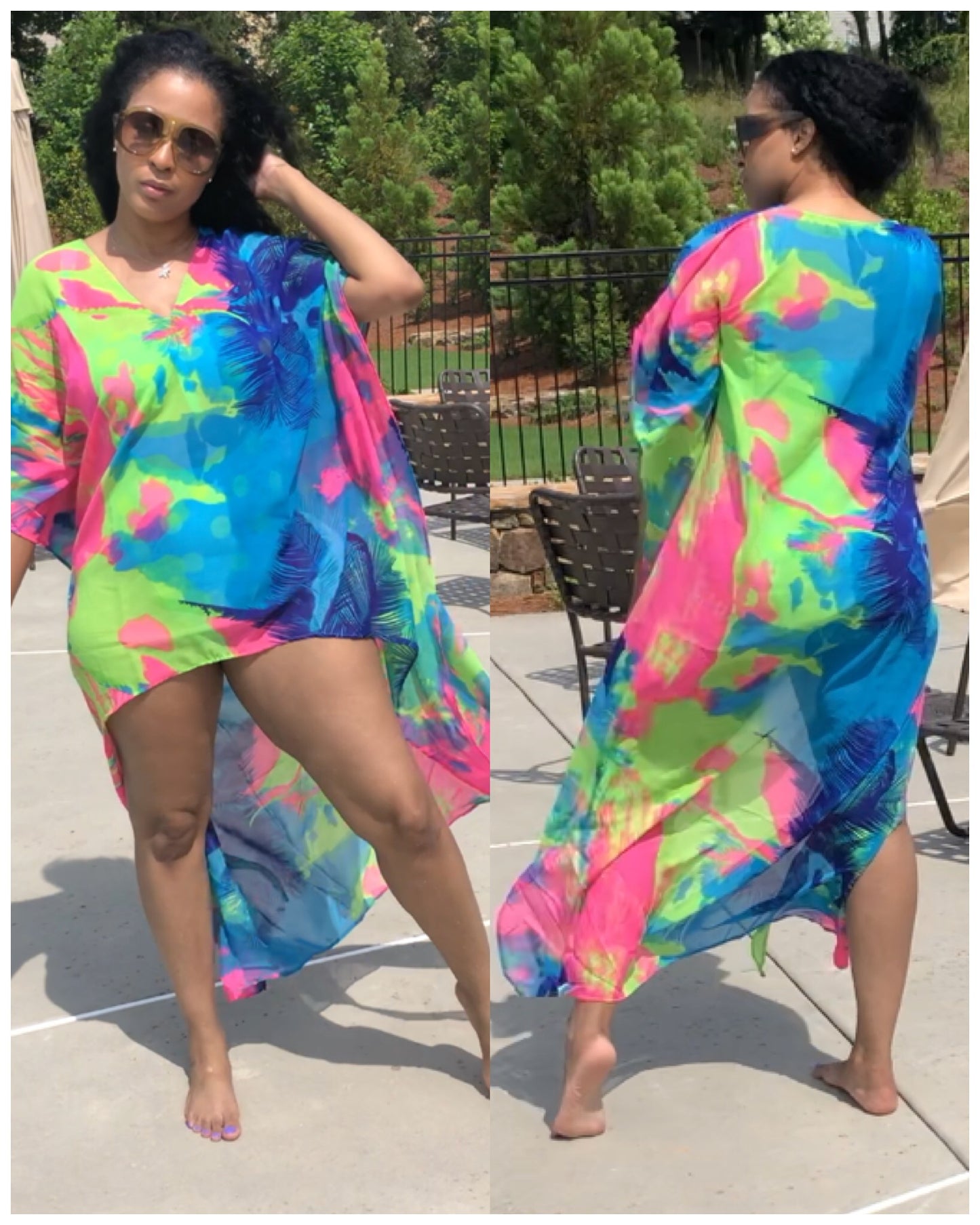 3004 Colorful Hi-Lo Coverup
