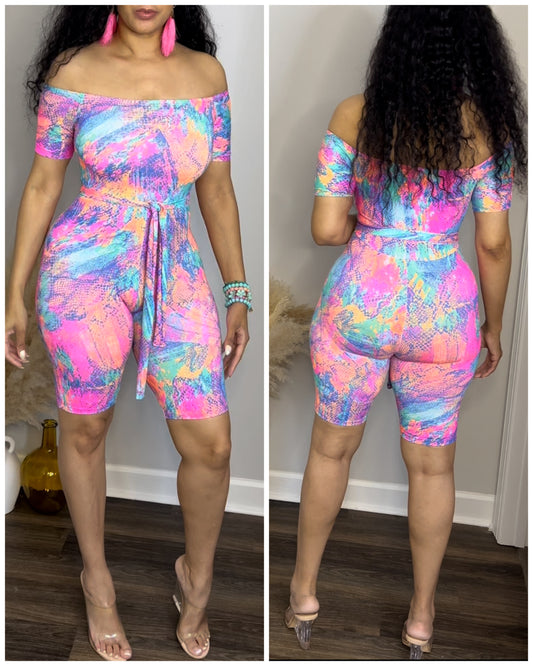 2095 Neon Pink Snake off-shoulder dunksuit