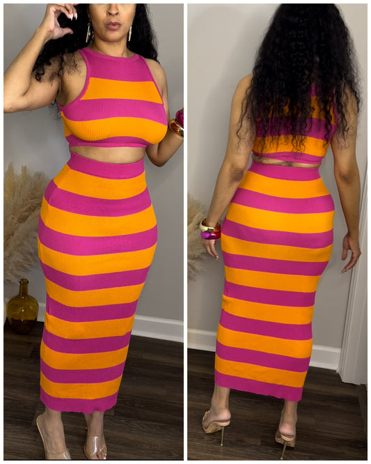 6050 Pink/Orange Skirt Set