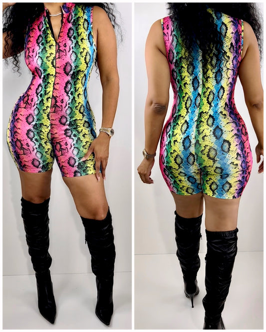 2052 Colorful Snake Print Romper